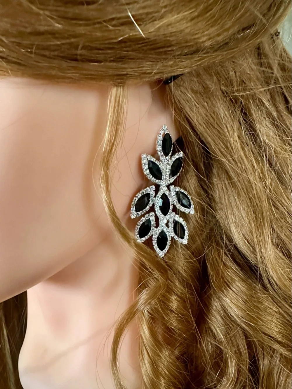Black Crystal Chandelier Earrings Statement Glam Evening Cocktail Prom Bold - Picture 3 of 11